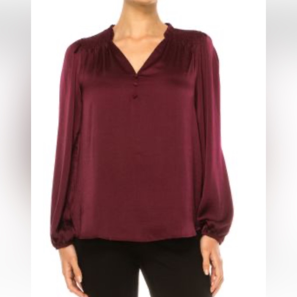 Zac & Rachel Flowy Wine Colored Bell Sleeve Peasant Blouse Size L